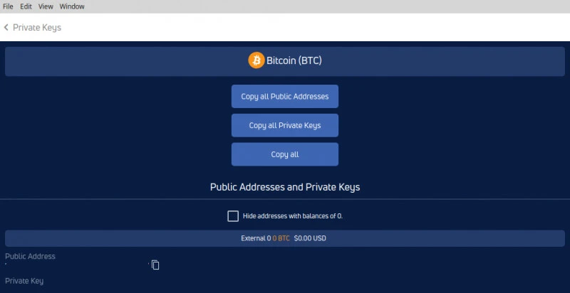 Jaxx Bitcoin private keys